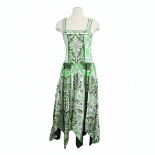 GREEN SCARF-HEM MIDI DRESS