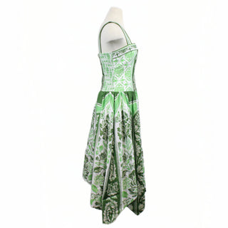 GREEN SCARF-HEM MIDI DRESS