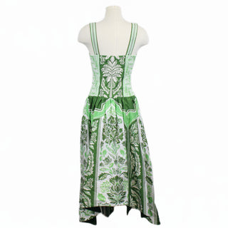 GREEN SCARF-HEM MIDI DRESS