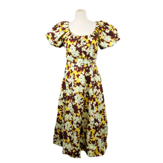 ABSTRACT PRINT PUFF SLEEVE DRESS