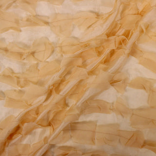 three diagonal lines draped of a sheer, peach colored fabric with a ruffle texture on top