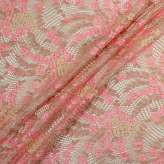 4 YARDS PINK AND PEACH FLORAL LACE MESH