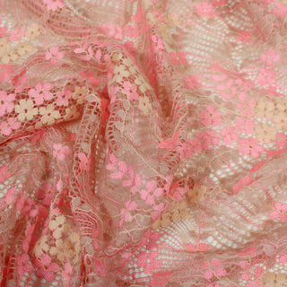 4 YARDS PINK AND PEACH FLORAL LACE MESH