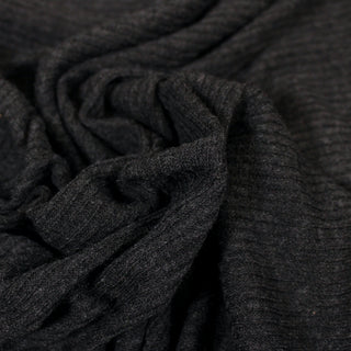close-up of a heather grey 2X2 rib fabric, detailing the surface shine