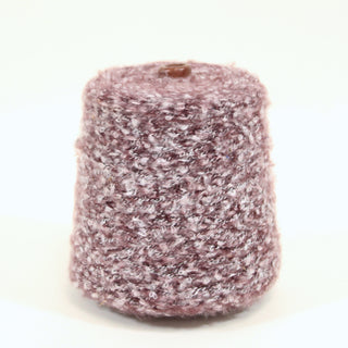 Sour cherry cone of loop yarn on a white background.