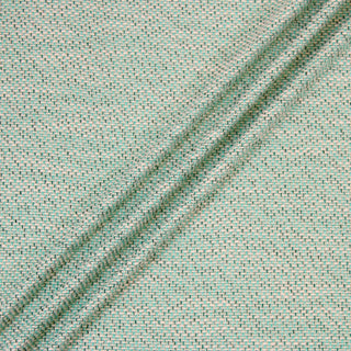 Three lines draped of a teal tweed fabric.