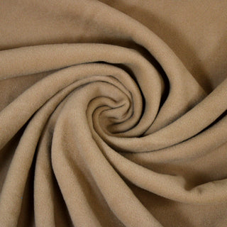 Swirl of a double faced brown felt fabric, detailing the drape and surface shine.