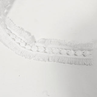 close-up of a white eyelash-edged trim 