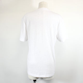 back view of a white tshirt on a mannequin against a white background